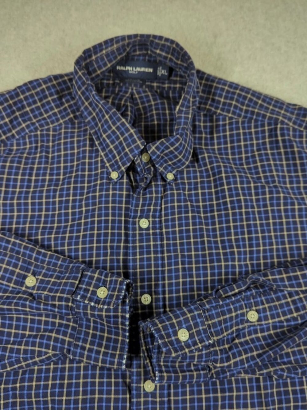 Ralph Lauren Golf Tilden Shirt Men's XL Blue Plaid Long Sleeve Flannel Vintage